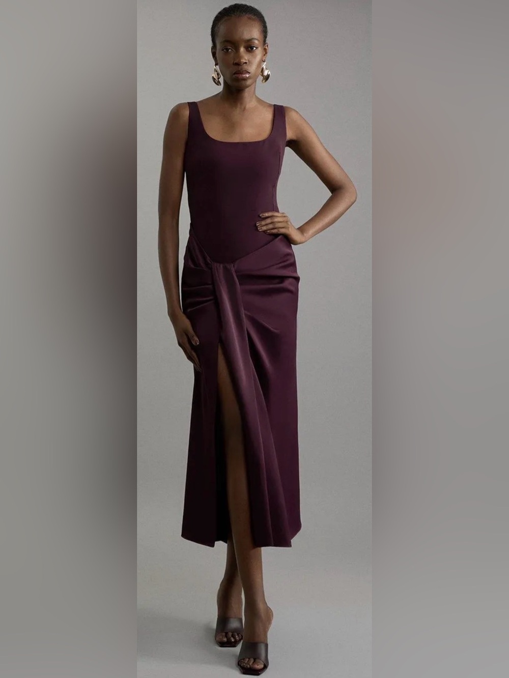 Tailored Satin Waist Drape Corset Maxi Dress
